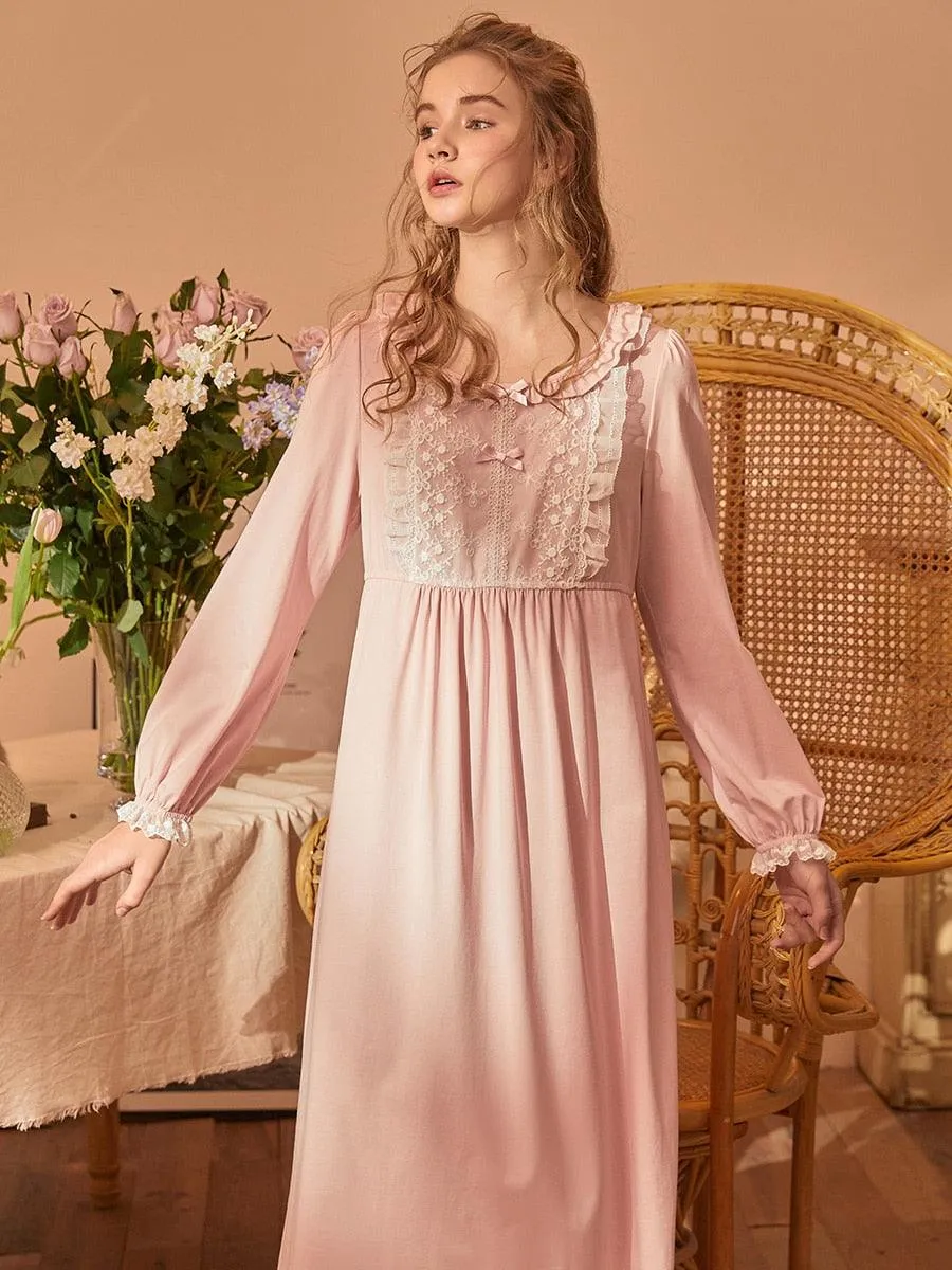 Vintage Delicate Lace Women's Nightgown, Victorian Royal Spring Autumn Princess Loose Nightgown