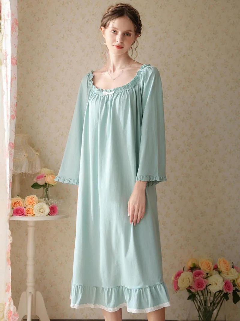 Vintage French Nightdress, Cotton Victorian Nightgown, Women Long Sleeves Loose Ruffles Princess Vintage Nightgown