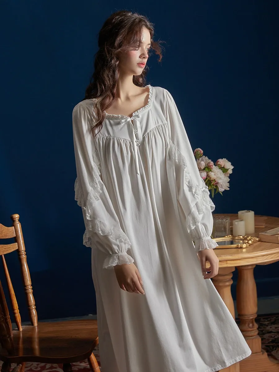 Vintage Long Nightgown, Royal Princess Delicate Lace Victorian Nightgown