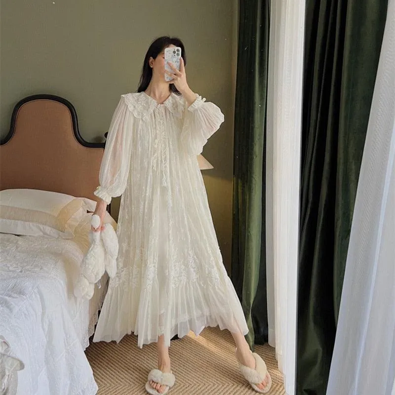 Vintage Luxury White Lace 2-Pics Nightdress, Vintage Lace Nightgown, Victorian Nightgown