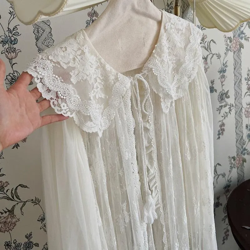 Vintage Luxury White Lace 2-Pics Nightdress, Vintage Lace Nightgown, Victorian Nightgown