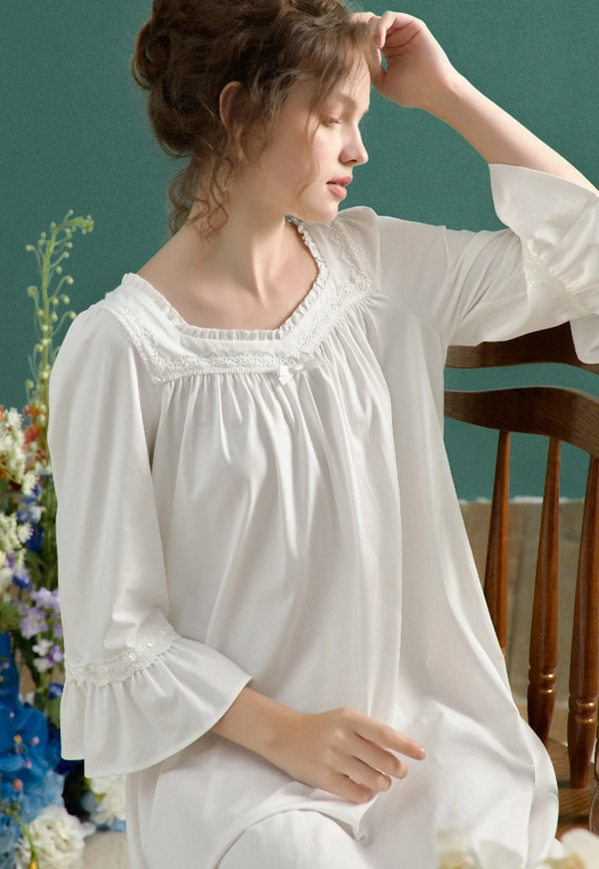 Vintage Soft Cotton Nightgown For Women, Victorian Vintage Nightgown