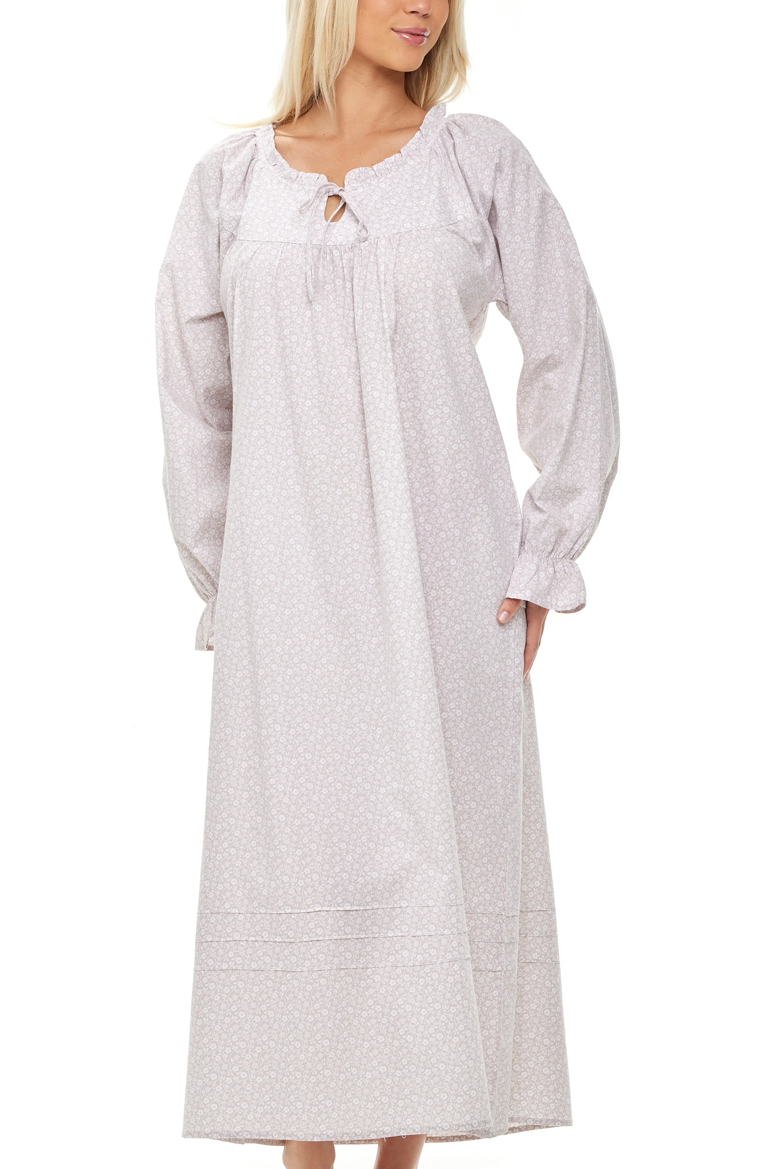 Women Cotton Victorian Nightgown Pockets, Long Sleeve Poet Nightshirt Ruffled Vintage Night Dress Gown