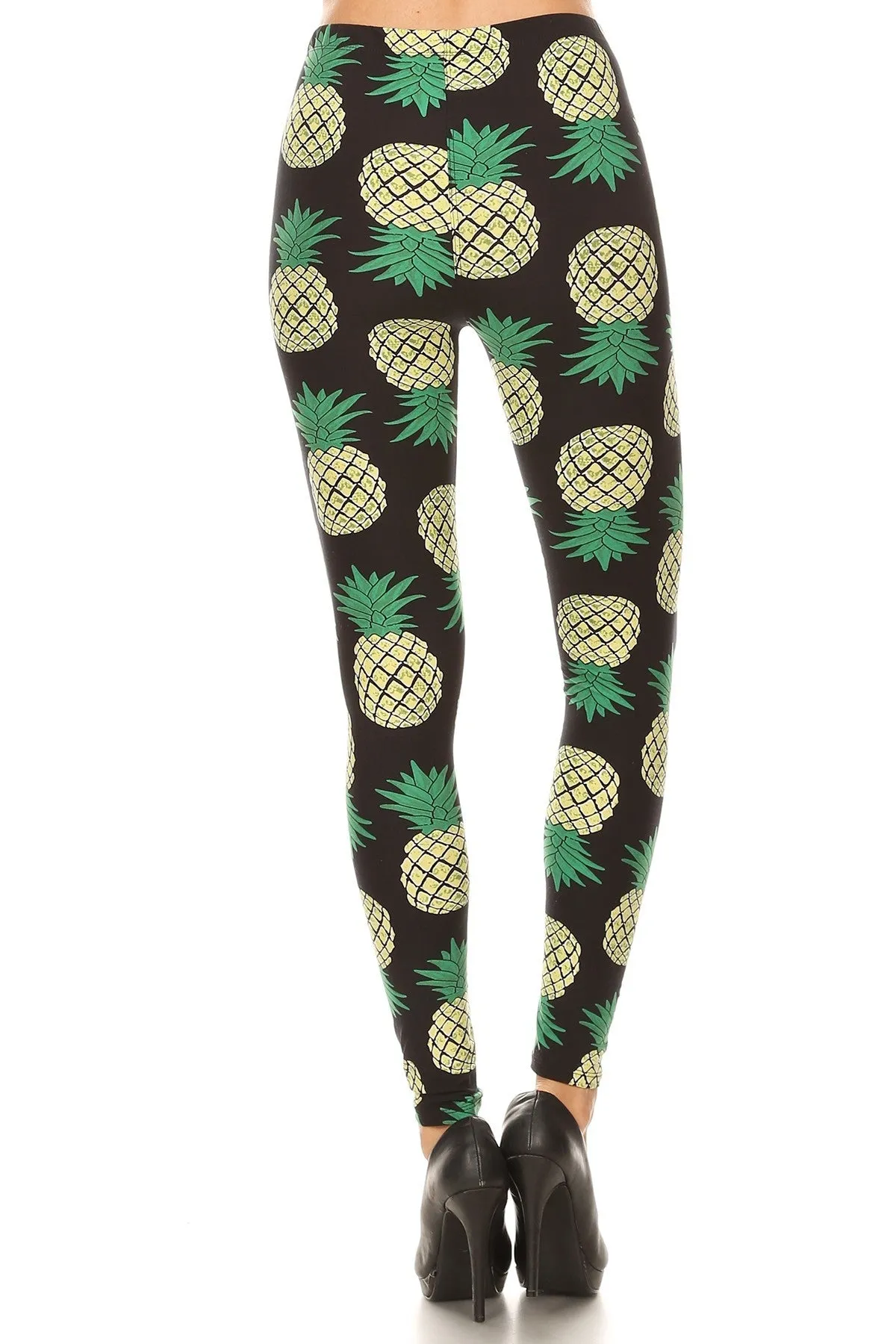 Women's 3X 5X Yellow Pineapple Fruit Pattern Printed Leggings