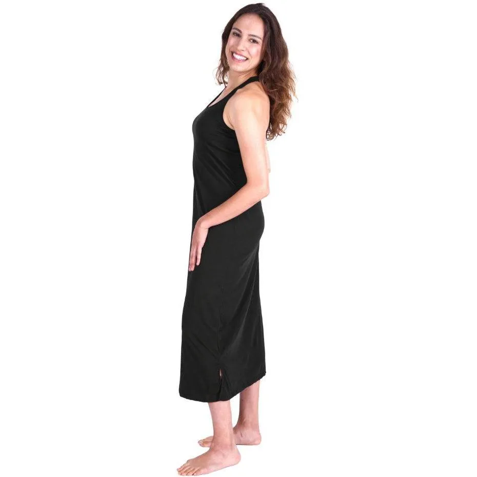 Women's Moisture Wicking Long Racerback Tank Gown with Shelf Bra