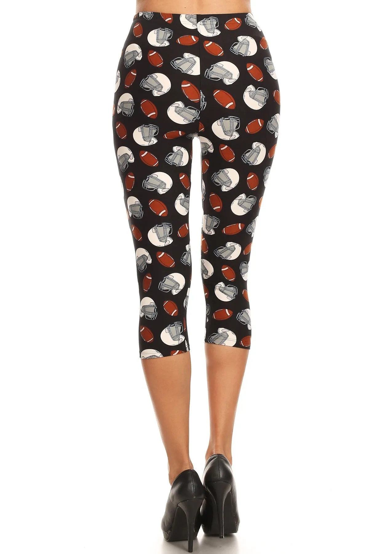 Women's Plus Football Helmet Printed Cropped Capri Leggings