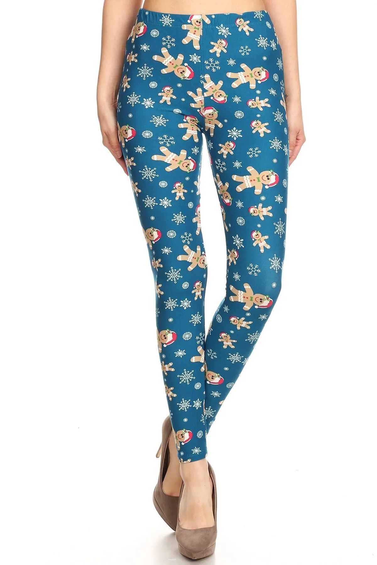 Women's Plus Gingerbread Man Pattern Printed Leggings