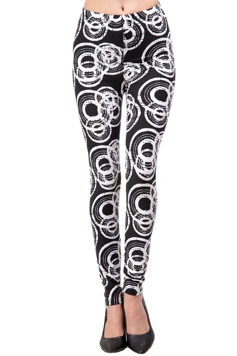 Women's Regular B&W Abstract Circle Pattern Printed Leggings